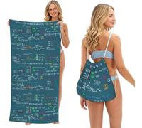 Poadnly Formula matematica stampata, Set 2 in 1: asciugamano e borsa ripiegabile, telo mare con zainetto a sacca per viaggi, vacanze e campeggio