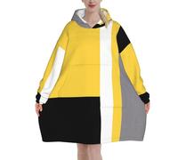 Poadnly Giallo Grigio Nero Bianco Blocco,Felpa con cappuccio oversize da donna, felpa con cappuccio, coperta in flanella