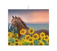 Poadnly Girasole giallo cavallo stampato, Tappetini scolapiatti assorbenti, Tappetino scolapiatti per il bancone della cucina 41x46 cm