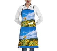 Poadnly Girasole Mare E Cielo Azzurro Nuvole Bianche, Grembiuli da cucina con tasche, grembiule da cuoco impermeabile regolabile