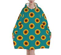 Poadnly Girasole senza soluzione di continuità su sfondo verde acqua,Felpa con cappuccio oversize da donna, felpa con cappuccio, coperta in flanella