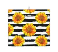 Poadnly Girasoli su sfondo a strisce bianche e nere, Tappetini scolapiatti assorbenti, Tappetino scolapiatti per il bancone della cucina 41x46 cm