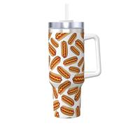 Poadnly Hot dog da fast food,Tazza Ice Bully da 40 oz con manico, coperchio, cannuccia, in acciaio inossidabile, tazza da caffè per auto.