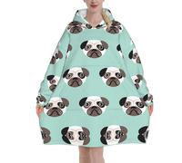 Poadnly Illustrazione di un cucciolo di carlino blu, modello per bambini,Felpa con cappuccio oversize da donna, felpa con cappuccio, coperta in flanella