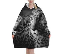 Poadnly Immagine in bianco e nero di un leopardo,Felpa con cappuccio oversize da donna, felpa con cappuccio, coperta in flanella