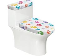 Poadnly Impronte di Zampe di Cane Colorate,Set di 2 Copri Coperchio per WC riutilizzabili, Resistenti alla Polvere e agli Schizzi, Ideali per Il Bagno.