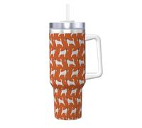 Poadnly Jack Russell Terriers Cane carino arancione Jack Russells,Tazza Ice Bully da 40 oz con manico, coperchio, cannuccia, in acciaio inossidabile, tazza da caffè per auto.