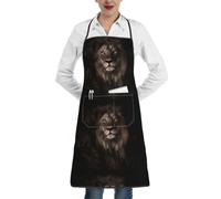 Poadnly Leone in caduta 3D, Grembiuli da cucina con tasche, grembiule da cuoco impermeabile regolabile