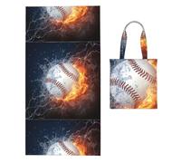 Poadnly L'immagine di una palla da baseball nell'acqua e nel fuoco, Borsa porta asciugamani pieghevole 2 in 1, asciugamani da spiaggia con borsa per viaggi, vacanze e campeggio