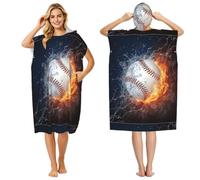 Poadnly L'immagine di una palla da baseball nell'acqua e nel fuoco, Telo mare con cappuccio per adulti 90 x 110 cm, accappatoio spogliatoio, poncho da surf per uomo e donna