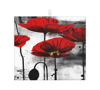 Poadnly Linea di papaveri Wall Art Rosso, Tappetini scolapiatti assorbenti, Tappetino scolapiatti per il bancone della cucina 41x46 cm