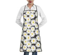 Poadnly Margherita bianca nera, Grembiuli da cucina con tasche, grembiule da cuoco impermeabile regolabile
