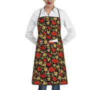 Poadnly Mirtillo rosso russo tradizionale, Grembiuli da cucina con tasche, grembiule da cuoco impermeabile regolabile