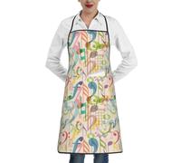 Poadnly Mix Match Retro Musical Note Music, Grembiuli da cucina con tasche, grembiule da cuoco impermeabile regolabile