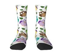Poadnly Modello di gufo con foglie chiuse, occhi incrociati, divertente, umoristico, comico, artistico,Calzini sportivi a compressione per unisex, calze sportive per adulti