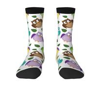 Poadnly Modello di gufo con foglie chiuse, occhi incrociati, divertente, umoristico, comico, artistico,Calzini sportivi a compressione per unisex, calze sportive per adulti