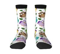 Poadnly Modello di gufo con foglie chiuse, occhi incrociati, divertente, umoristico, comico, artistico,Calzini sportivi a compressione per unisex, calze sportive per adulti