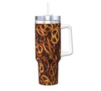 Poadnly Modello di pane per pretzel,Tazza Ice Bully da 40 oz con manico, coperchio, cannuccia, in acciaio inossidabile, tazza da caffè per auto.