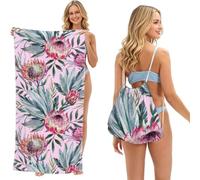 Poadnly Modello di protea tropicale, Set 2 in 1: asciugamano e borsa ripiegabile, telo mare con zainetto a sacca per viaggi, vacanze e campeggio