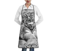 Poadnly Modello tigre bianca, Grembiuli da cucina con tasche, grembiule da cuoco impermeabile regolabile