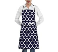 Poadnly Moderno geometrico marocchino blu navy, Grembiuli da cucina con tasche, grembiule da cuoco impermeabile regolabile