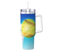 Poadnly Motivo blu Fire Tennis,Tazza Ice Bully da 40 oz con manico, coperchio, cannuccia, in acciaio inossidabile, tazza da caffè per auto.