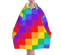Poadnly Motivo scozzese arcobaleno,Felpa con cappuccio oversize da donna, felpa con cappuccio, coperta in flanella