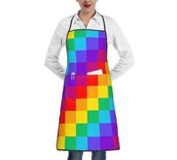 Poadnly Motivo scozzese arcobaleno, Grembiuli da cucina con tasche, grembiule da cuoco impermeabile regolabile