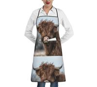 Poadnly Mucca delle Highlands, fauna selvatica scozzese, Grembiuli da cucina con tasche, grembiule da cuoco impermeabile regolabile