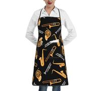 Poadnly Musica per amanti del sassofono e del trombone, Grembiuli da cucina con tasche, grembiule da cuoco impermeabile regolabile