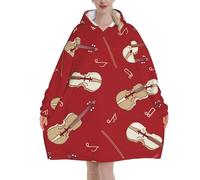 Poadnly Musica Violino Nota Rossa,Felpa con cappuccio oversize da donna, felpa con cappuccio, coperta in flanella