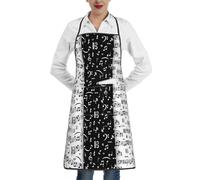 Poadnly Nota musicale bianca e nera, Grembiuli da cucina con tasche, grembiule da cuoco impermeabile regolabile