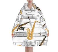 Poadnly Note musicali Sassofoni,Felpa con cappuccio oversize da donna, felpa con cappuccio, coperta in flanella