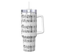 Poadnly Note musicali sulla chiave,Tazza Ice Bully da 40 oz con manico, coperchio, cannuccia, in acciaio inossidabile, tazza da caffè per auto.