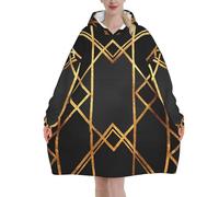 Poadnly Oro nero geometrico,Felpa con cappuccio oversize da donna, felpa con cappuccio, coperta in flanella