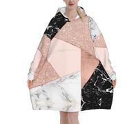 Poadnly Oro rosa glitterato marmo bianco nero geometrico,Felpa con cappuccio oversize da donna, felpa con cappuccio, coperta in flanella