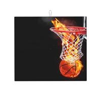 Poadnly Palla da basket Flame Ball, Tappetini scolapiatti assorbenti, Tappetino scolapiatti per il bancone della cucina 41x46 cm