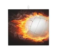 Poadnly Palla da pallavolo Cool Fire Flame, Tappetini scolapiatti assorbenti, Tappetino scolapiatti per il bancone della cucina 41x46 cm