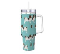 Poadnly Papillon, cane spaniel di piccola taglia, carino,Tazza Ice Bully da 40 oz con manico, coperchio, cannuccia, in acciaio inossidabile, tazza da caffè per auto.