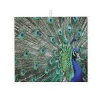 Poadnly Pavone che mostra le piume e le ali aperte, Tappetini scolapiatti assorbenti, Tappetino scolapiatti per il bancone della cucina 41x46 cm