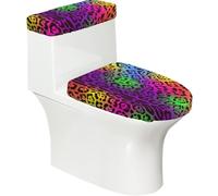 Poadnly Pelle di Giaguaro Arcobaleno,Set di 2 Copri Coperchio per WC riutilizzabili, Resistenti alla Polvere e agli Schizzi, Ideali per Il Bagno.