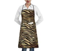 Poadnly Pelle di zebra africana color oro e nero seppia, Grembiuli da cucina con tasche, grembiule da cuoco impermeabile regolabile
