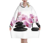 Poadnly Pietre e orchidea rosa,Felpa con cappuccio oversize da donna, felpa con cappuccio, coperta in flanella