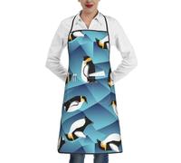 Poadnly Pinguino poligonale astratto, Grembiuli da cucina con tasche, grembiule da cuoco impermeabile regolabile
