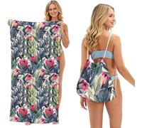 Poadnly Protea Paradise Stampato, Set 2 in 1: asciugamano e borsa ripiegabile, telo mare con zainetto a sacca per viaggi, vacanze e campeggio