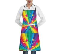 Poadnly Raggi di coriandoli arcobaleno e stelle, Grembiuli da cucina con tasche, grembiule da cuoco impermeabile regolabile