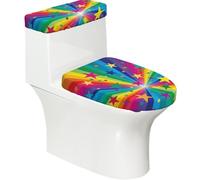 Poadnly Raggi di coriandoli Arcobaleno e Stelle,Set di 2 Copri Coperchio per WC riutilizzabili, Resistenti alla Polvere e agli Schizzi, Ideali per Il Bagno.