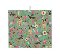 Poadnly Razza di cane Border Terrier Florals, Tappetini scolapiatti assorbenti, Tappetino scolapiatti per il bancone della cucina 41x46 cm