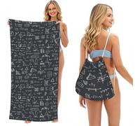 Poadnly Regali per insegnanti di matematica, Set 2 in 1: asciugamano e borsa ripiegabile, telo mare con zainetto a sacca per viaggi, vacanze e campeggio