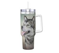 Poadnly Ritratto di cane Alaskan Malamute,Tazza Ice Bully da 40 oz con manico, coperchio, cannuccia, in acciaio inossidabile, tazza da caffè per auto.